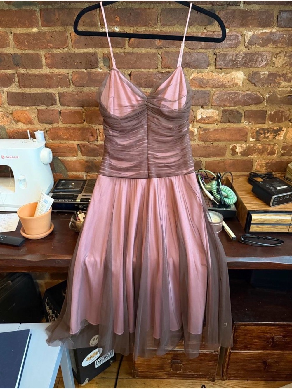 Betsey Johnson Pink and Brown Spaghetti Strap Prom Dress